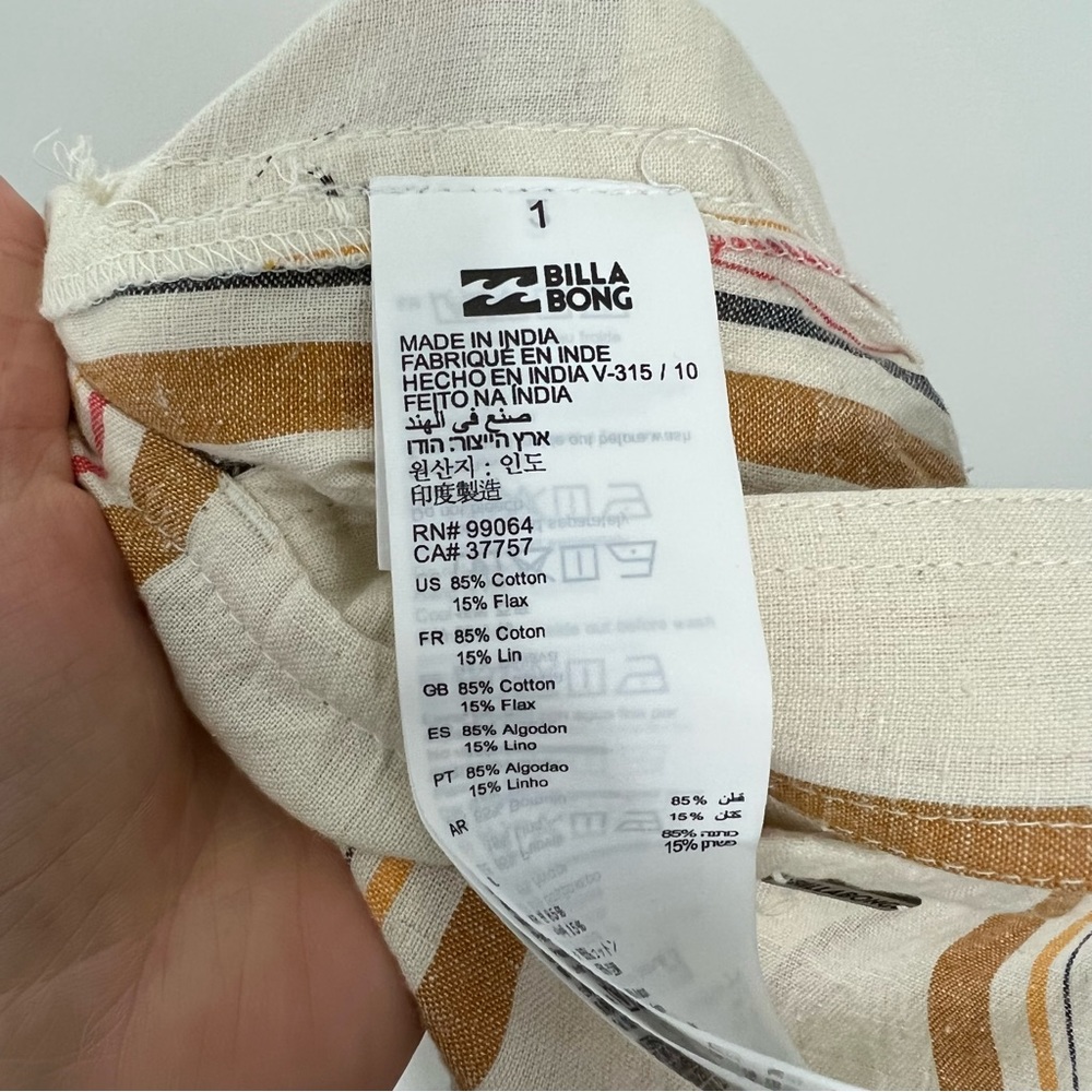 Billabong Striped Linen Jumpsuit in White and Tan - Picture 11 of 11